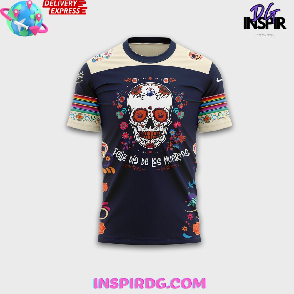 Edmonton Oilers Dia De Los Muertos 2024 T-Shirt - Image 2