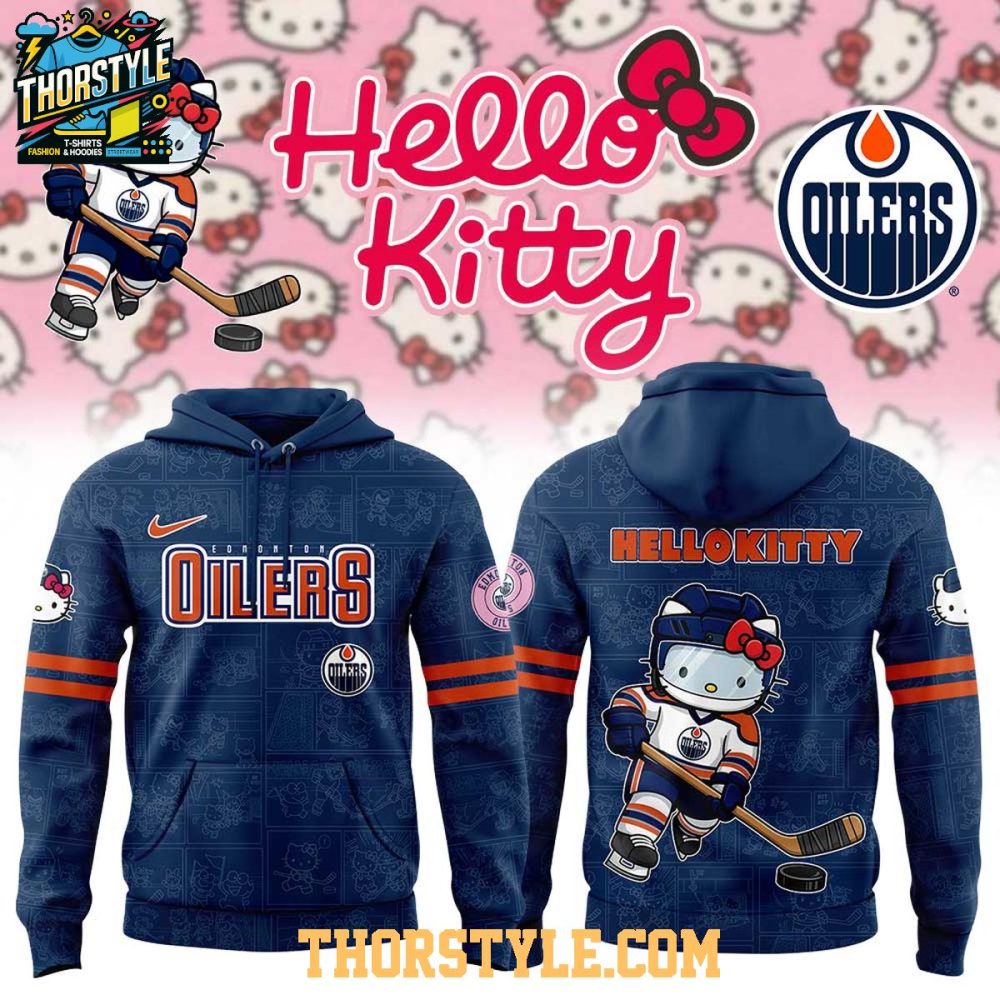 Edmonton Oilers Hello Kitty 2025 Celebrating 50Th Anniversary Hoodie T-Shirt