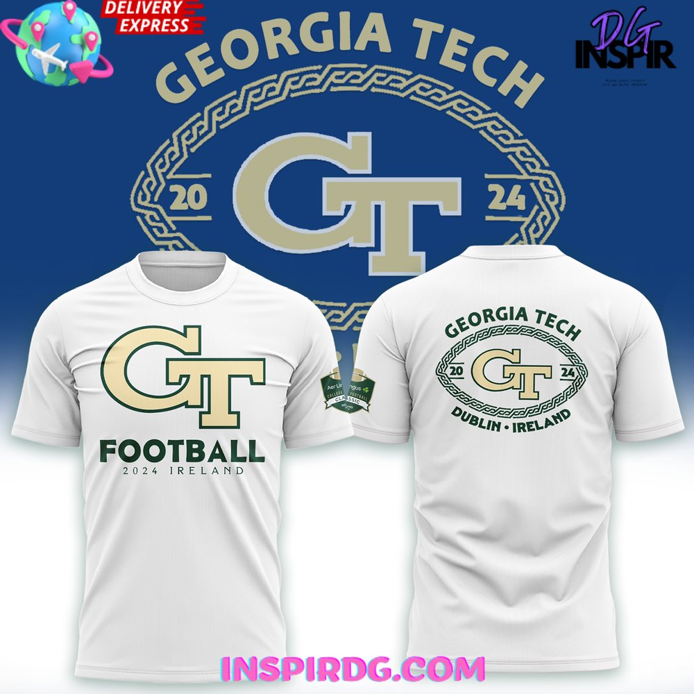 Georgia Tech Football Dublin Ireland 2024 White T-Shirt