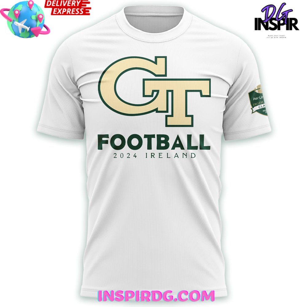 Georgia Tech Football Dublin Ireland 2024 White T-Shirt - Image 2
