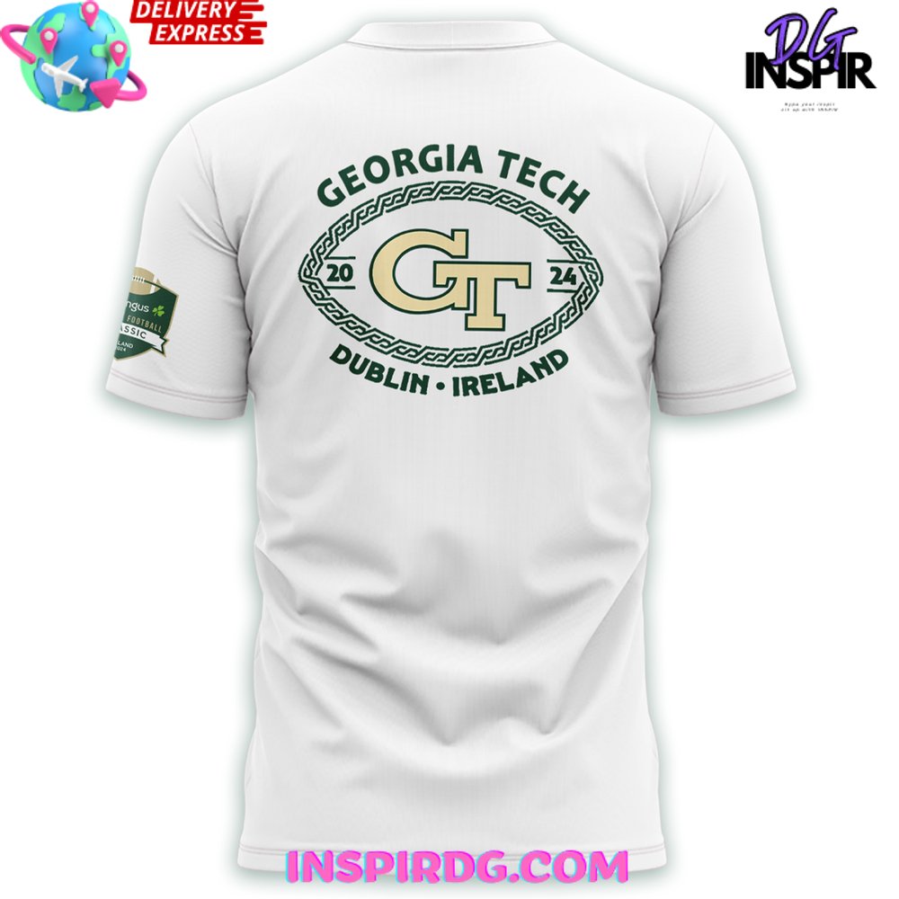 Georgia Tech Football Dublin Ireland 2024 White T-Shirt - Image 3