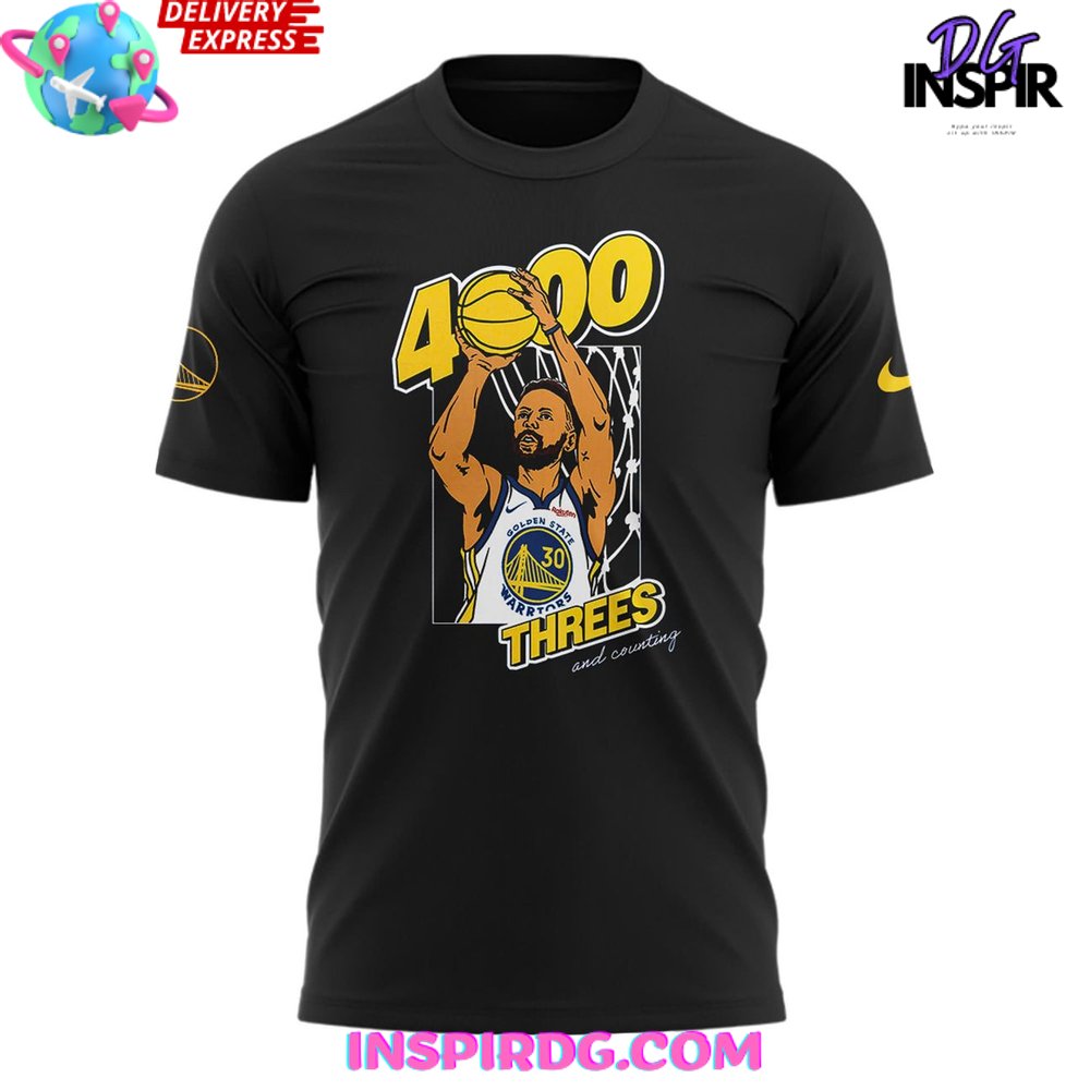 Golden State Warriors Stephen Curry 4000 Threes And Counting T-Shirt - Image 2