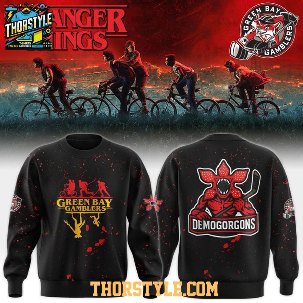 Green Bay Gamblers Stranger Things Demogorgons 2025 Demon Hoodie T-Shirt - Image 2