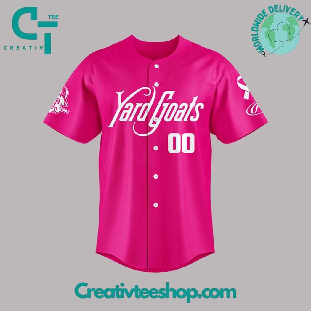 Hartford Yard Goats Pink Ribbon Breast Cancel Baseball Jersey - Image 2