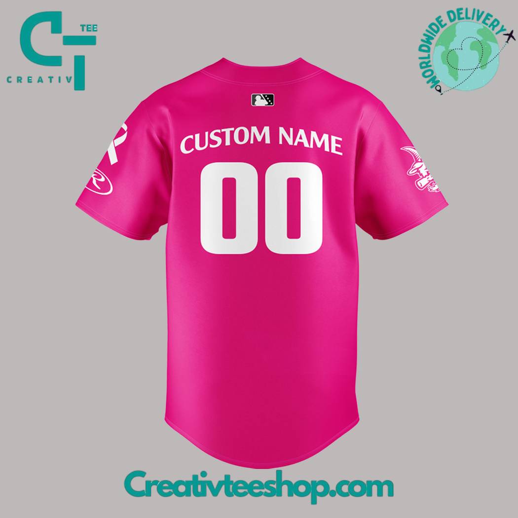 Hartford Yard Goats Pink Ribbon Breast Cancel Baseball Jersey - Image 3