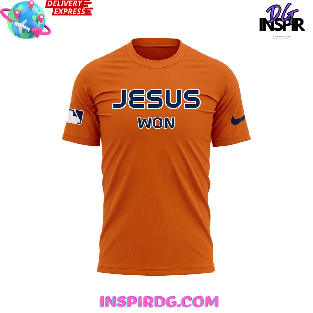 Houston Astros Jesus Won 2024 Orange T-Shirt - Image 2