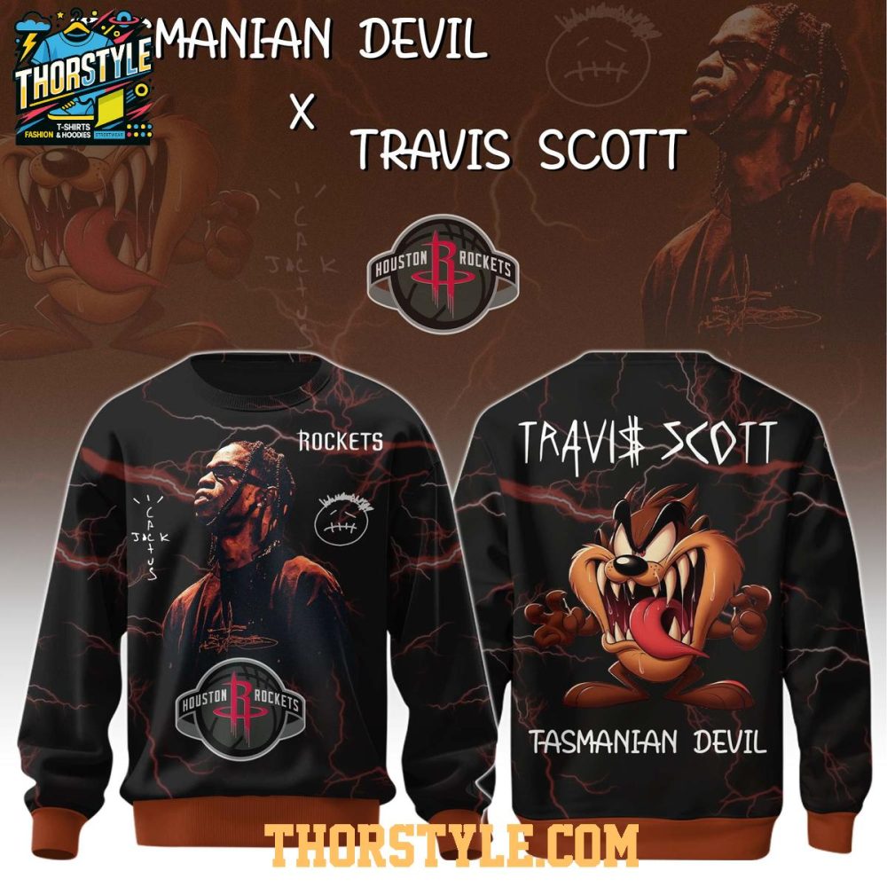 Houston Rockets Travis Scott Tasmanian Devil Colab 2025 Hoodie T-Shirt - Image 4