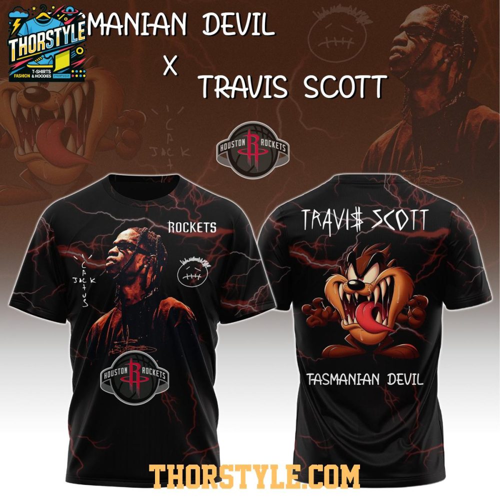 Houston Rockets Travis Scott Tasmanian Devil Colab 2025 Hoodie T-Shirt - Image 7