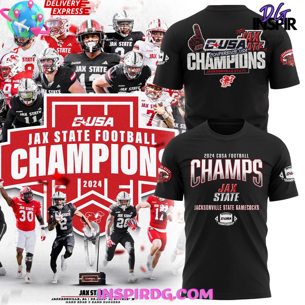 Jacksonville State Gamecocks Conference Usa Champions 2024 Black T-Shirt