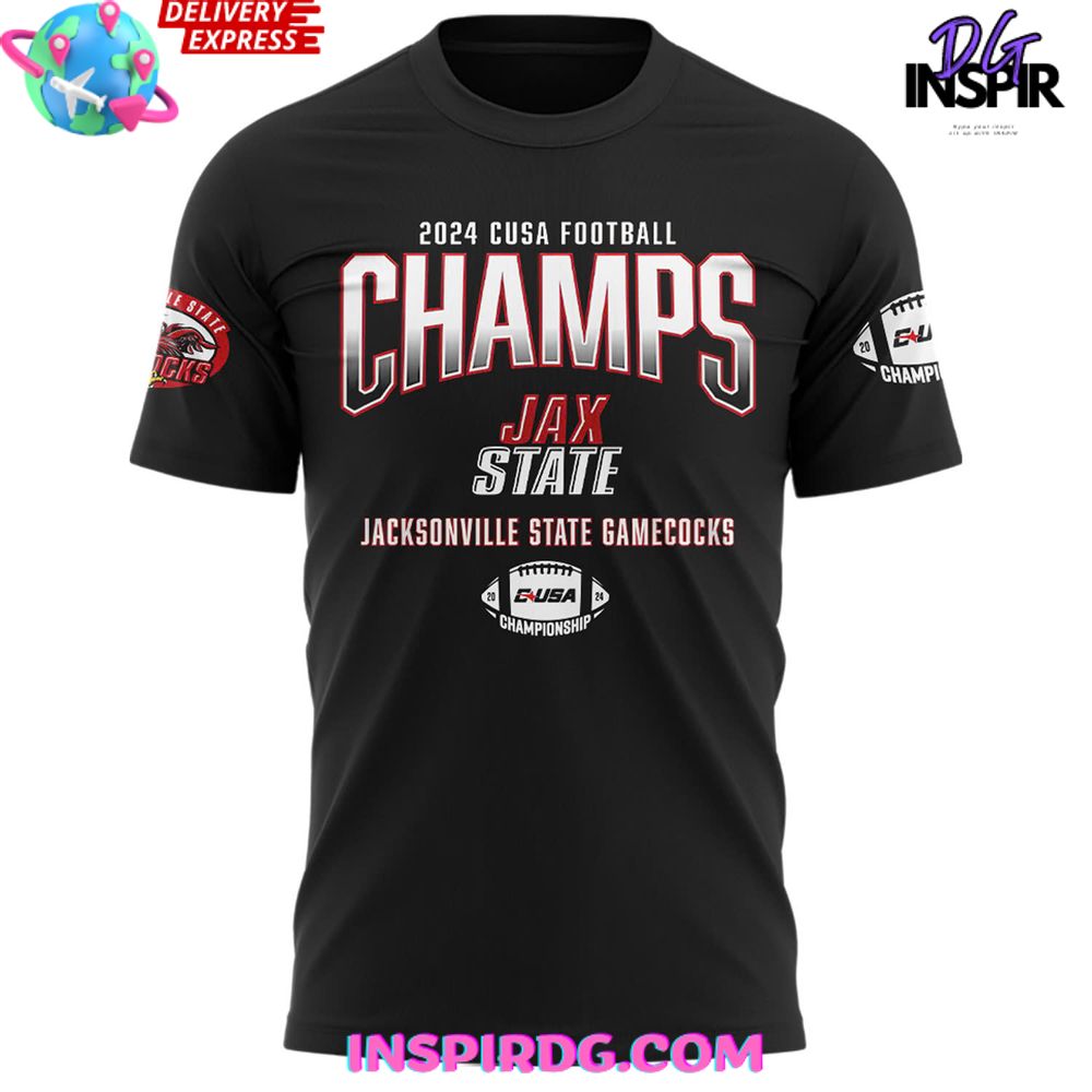 Jacksonville State Gamecocks Conference Usa Champions 2024 Black T-Shirt - Image 2