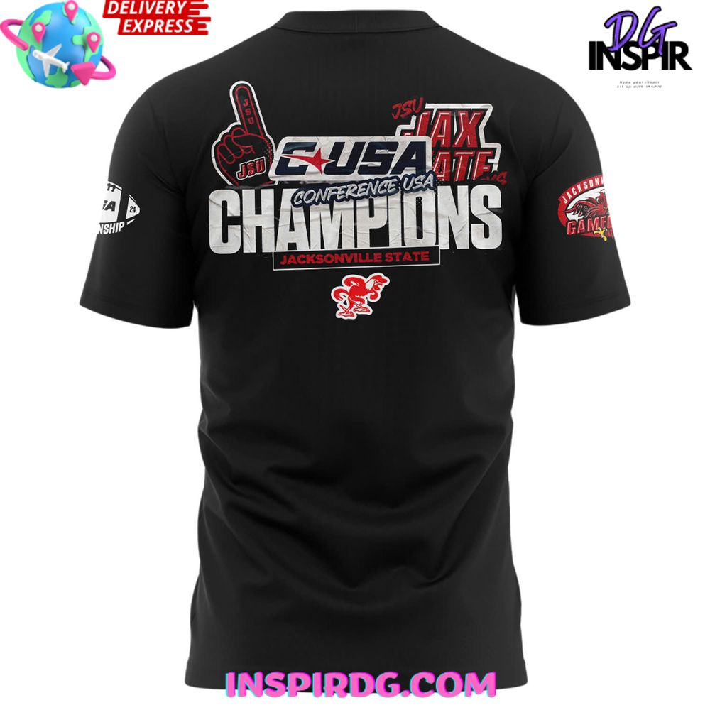 Jacksonville State Gamecocks Conference Usa Champions 2024 Black T-Shirt - Image 3