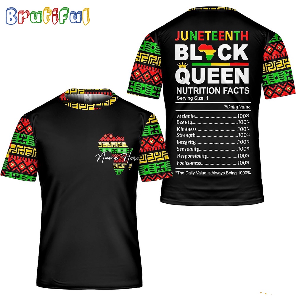 Juneteenth Nutritional Facts Black Freedom 1865 African American Black Queen 3D Shirt - Image 2
