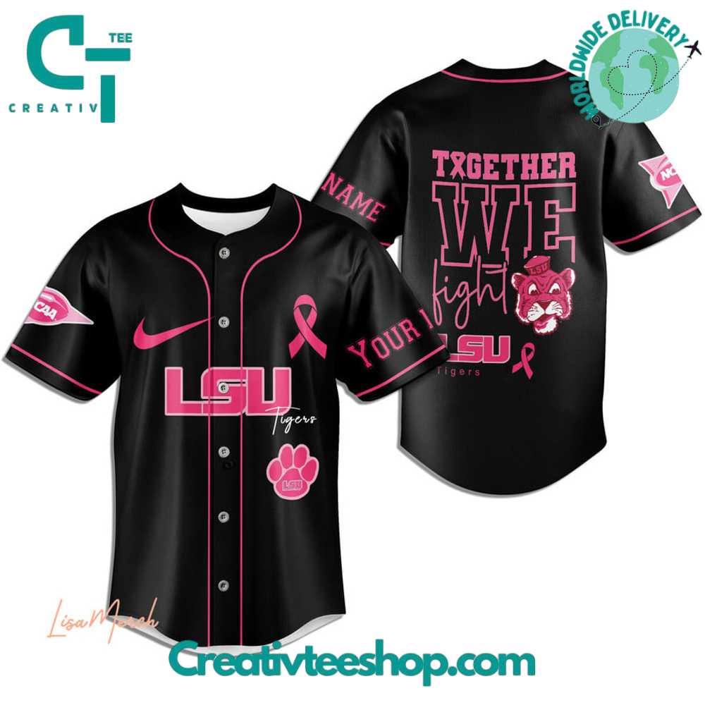 Lsu Tigers Breast Cancer Together We Fight Baseball Jersey - Image 2