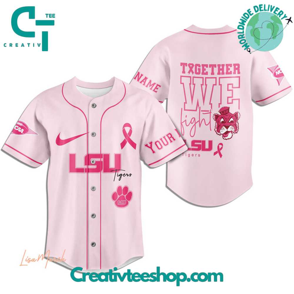 Lsu Tigers Breast Cancer Together We Fight Baseball Jersey - Image 3