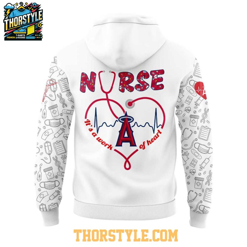 Los Angeles Angels Nurses Appreciation Work Of Heart 2025 Hoodie T-Shirt - Image 3