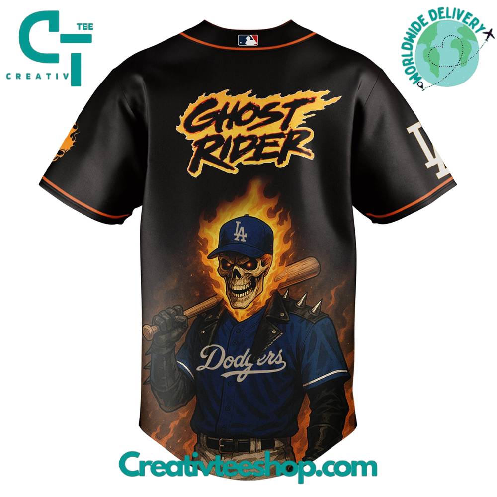 Los Angeles Dodgers X Ghost Rider Inferno Special Edition Baseball Jersey - Image 3