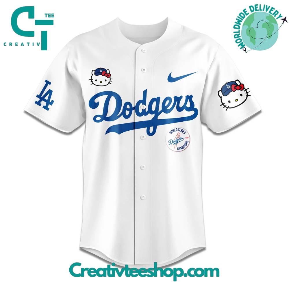 Los Angeles Dodgers X Hello Kitty 2024 World Series Champions Baseball Jersey - Image 2