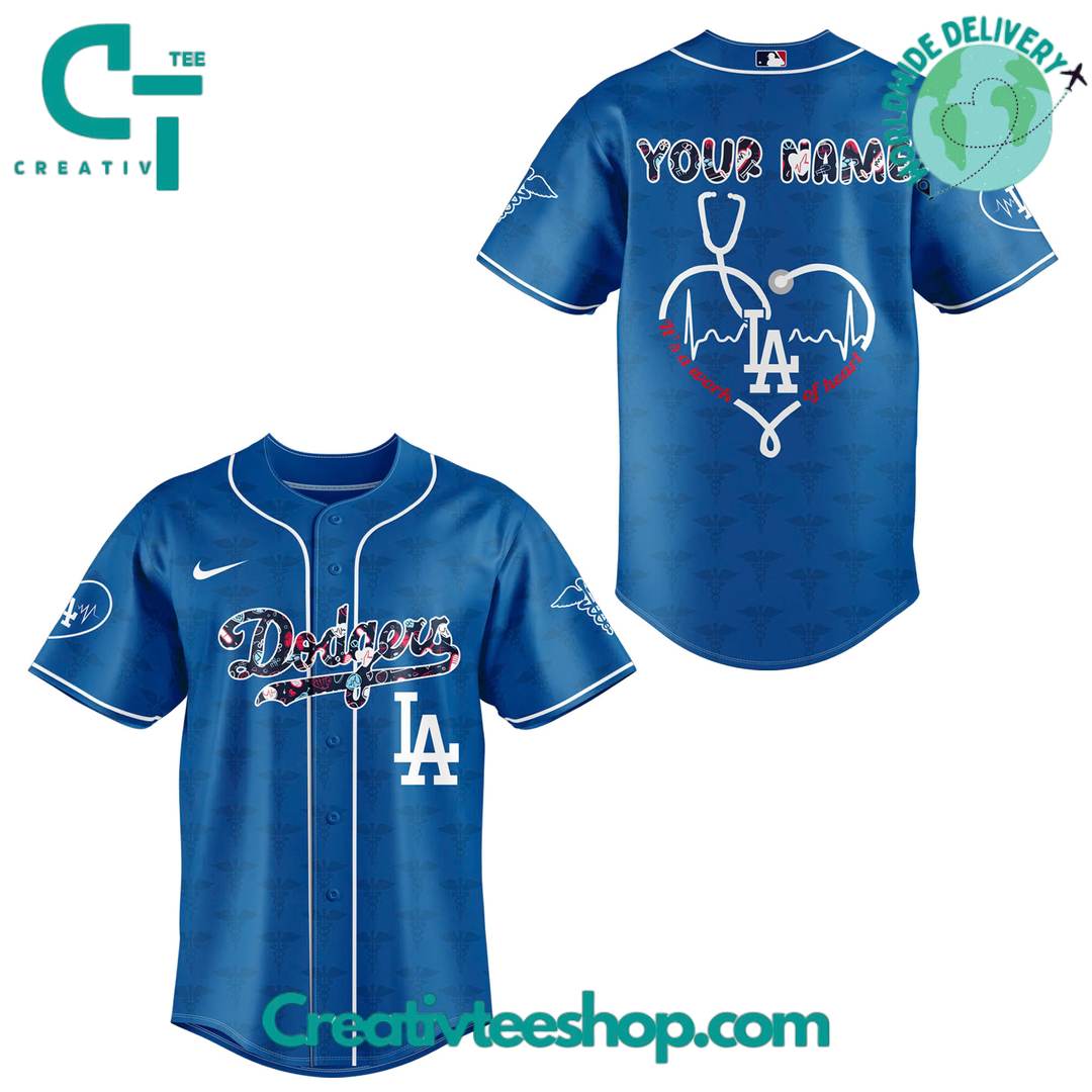 Los Angeles Dodgers X Nurses Night Personalized Baseball Jersey - Image 2