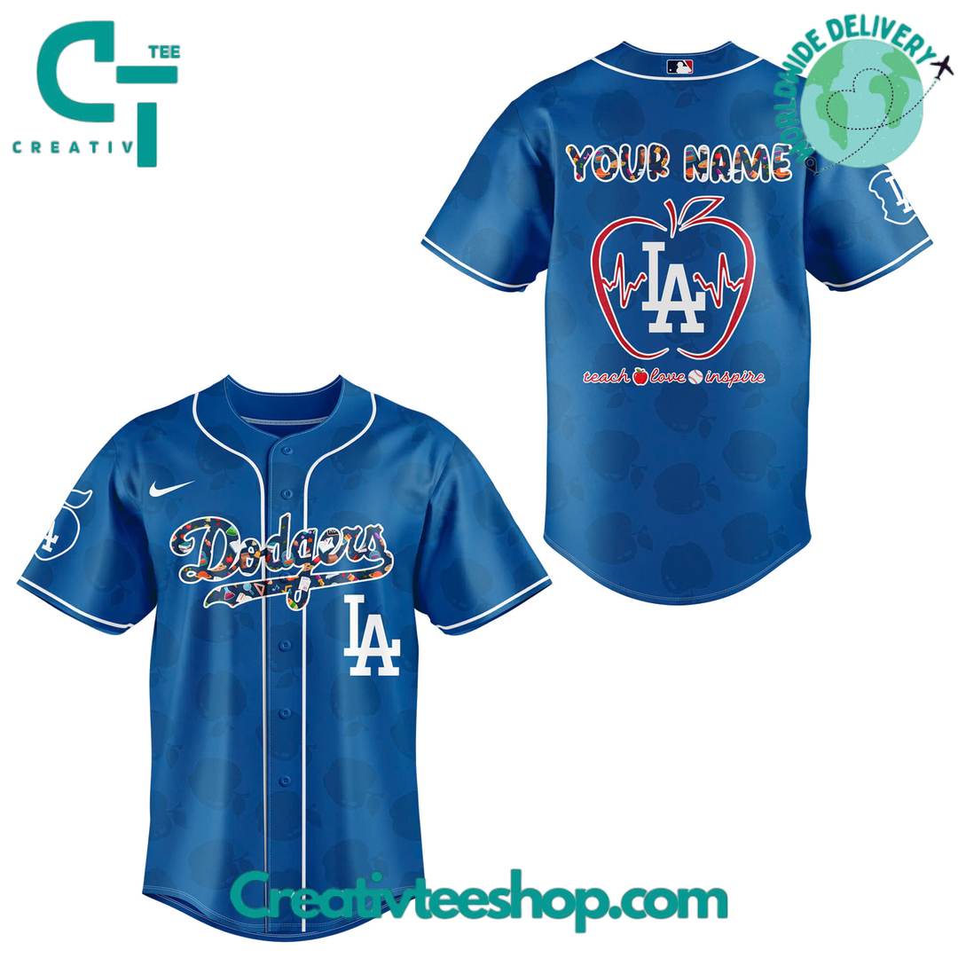 Los Angeles Dodgers X Teacher Appreciation Personalized Baseball Jersey - Image 2