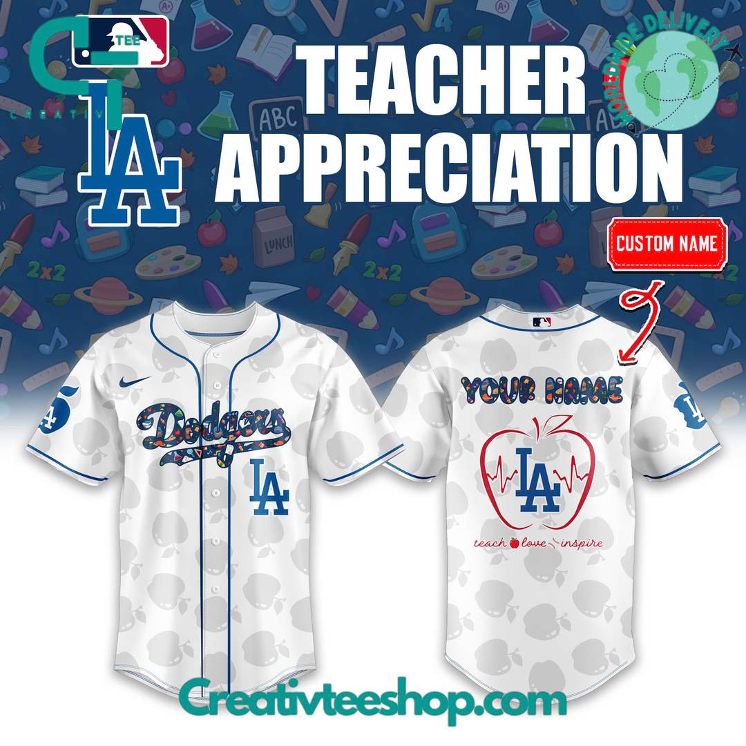 Los Angeles Dodgers X Teacher Appreciation Personalized Baseball Jersey - Image 3