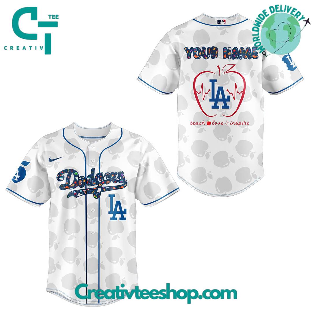 Los Angeles Dodgers X Teacher Appreciation Personalized Baseball Jersey - Image 4