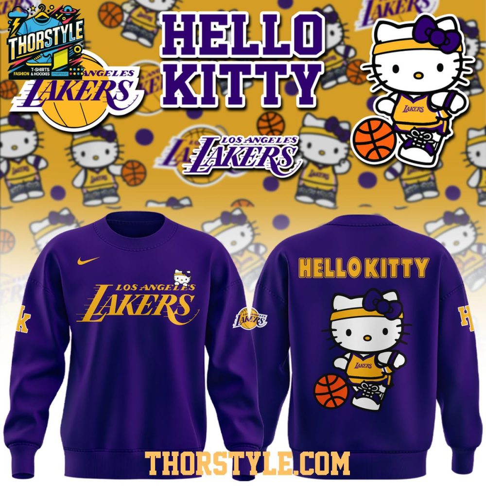 Los Angeles Lakers 2026 Hello Kitty Theme Game Night Hoodie T-Shirt - Image 2