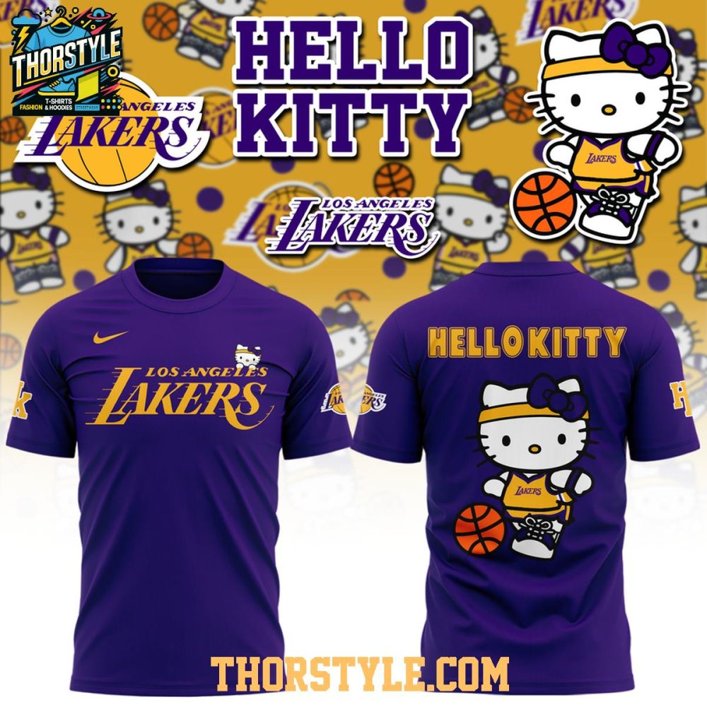 Los Angeles Lakers 2026 Hello Kitty Theme Game Night Hoodie T-Shirt - Image 3