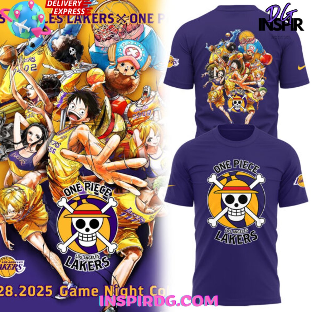 Los Angeles Lakers One Piece Night 2025 Purple T-Shirt