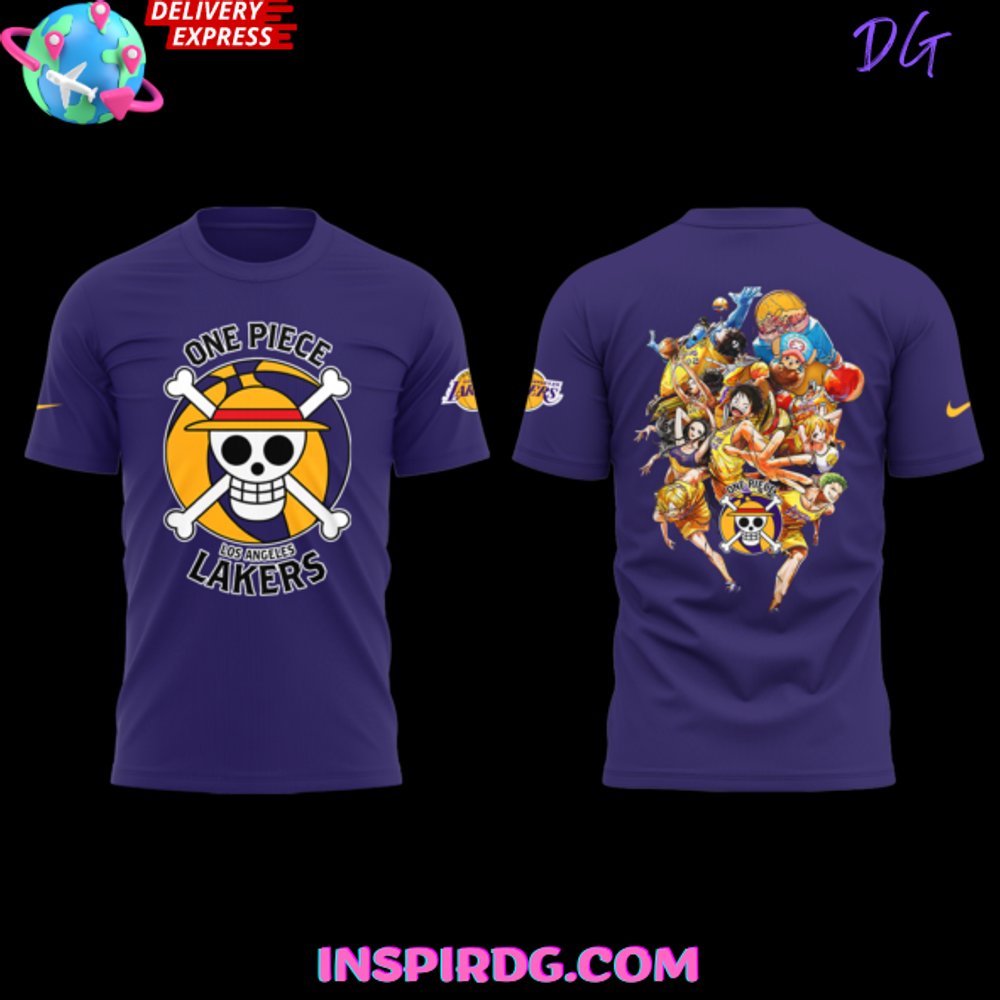 Los Angeles Lakers One Piece Night 2025 Purple T-Shirt - Image 2