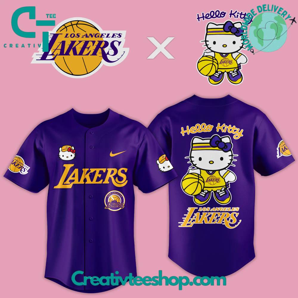Los Angeles Lakers X Hello Kitty New Season Purple Baseball Jersey