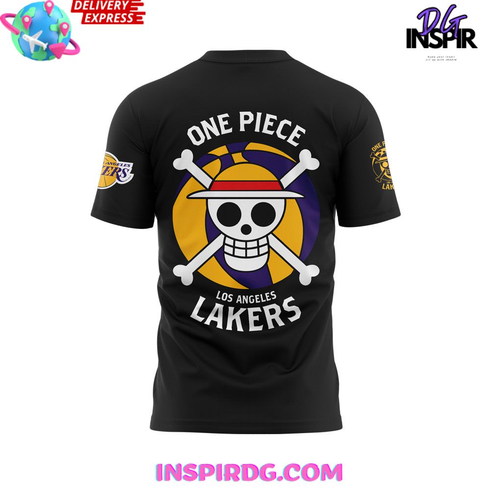 Los Angeles Lakers X One Piece Gear 5 Black T-Shirt - Image 3