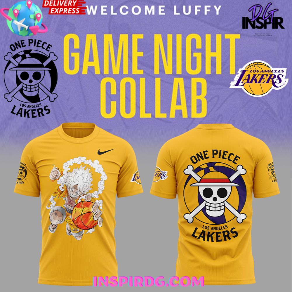 Los Angeles Lakers X One Piece Gear 5 Yellow T-Shirt
