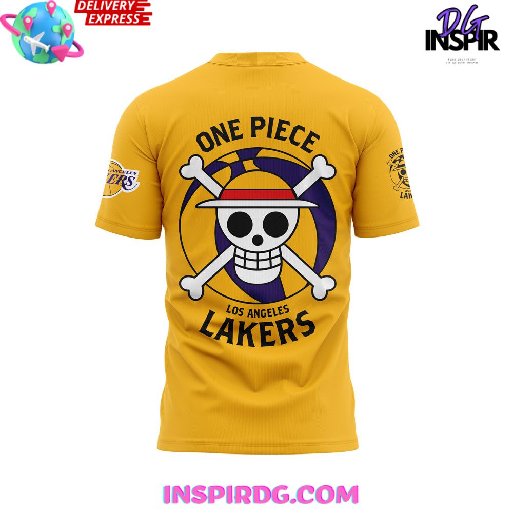 Los Angeles Lakers X One Piece Gear 5 Yellow T-Shirt - Image 3