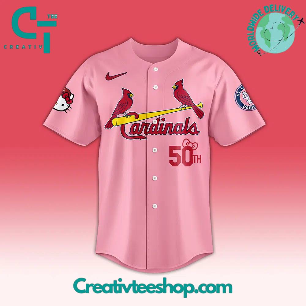 Mlb St. Louis Cardinals Hello Kitty Night Pink Jersey - Image 2