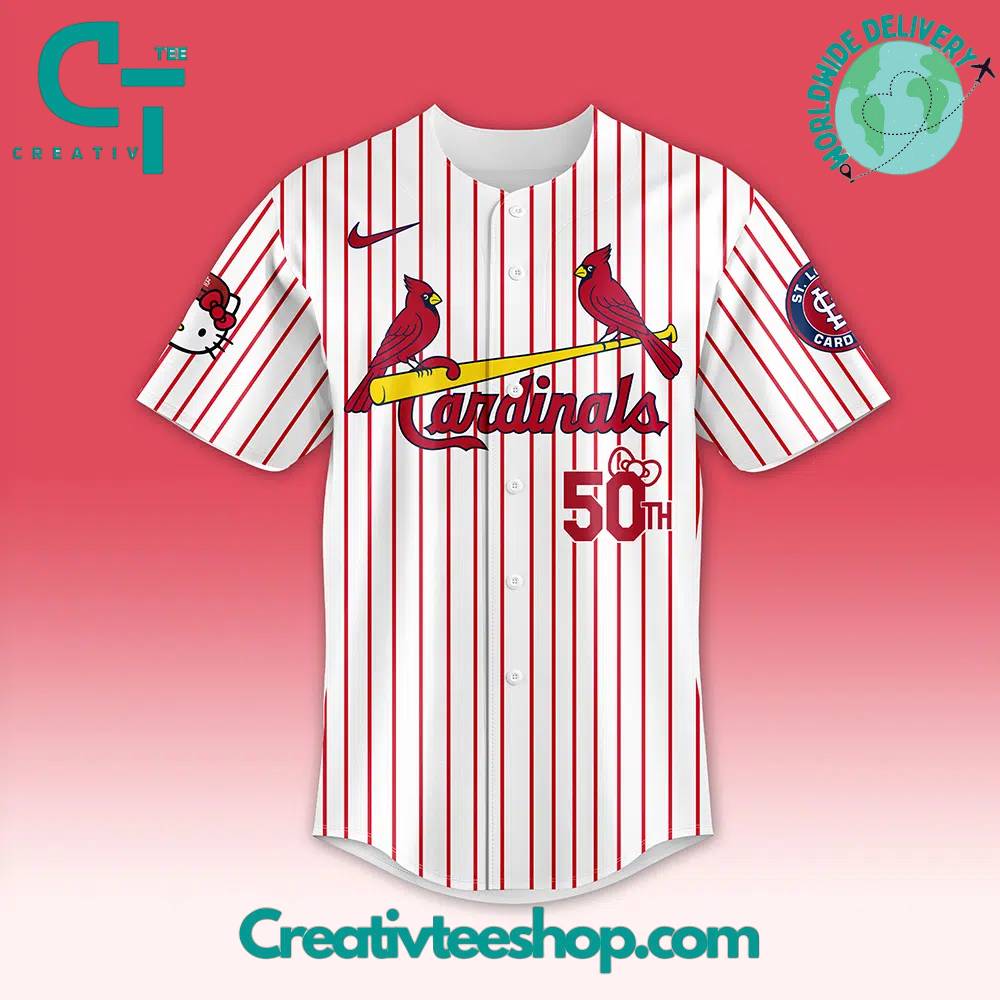 Mlb St. Louis Cardinals Hello Kitty Night White Stripes Jersey - Image 2