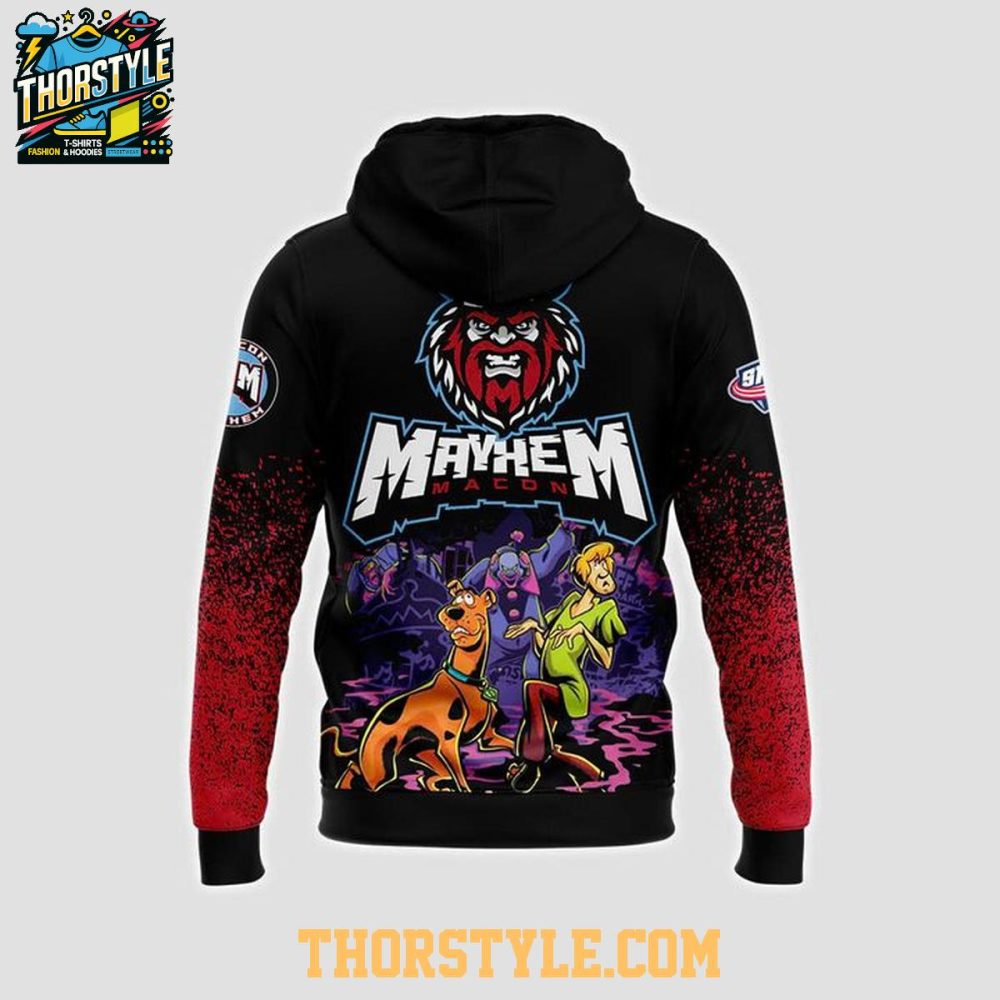 Macon Mayhem Scooby Doo Night 2025-2026 Celebration Hoodie T-Shirt - Image 3