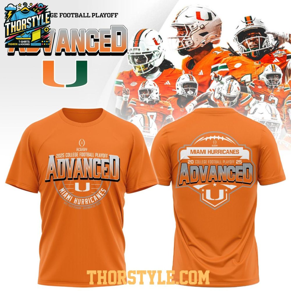 Miami Hurricanes 2025 College Football Playoff Advanced Hoodie T-Shirt - Image 2