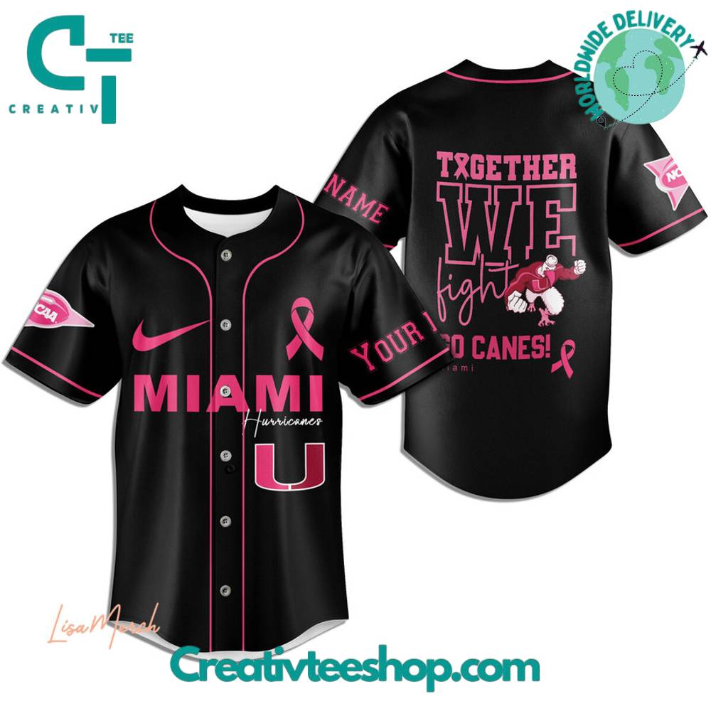 Miami Hurricanes Breast Cancer Together We Fight Baseball Jersey - Image 2