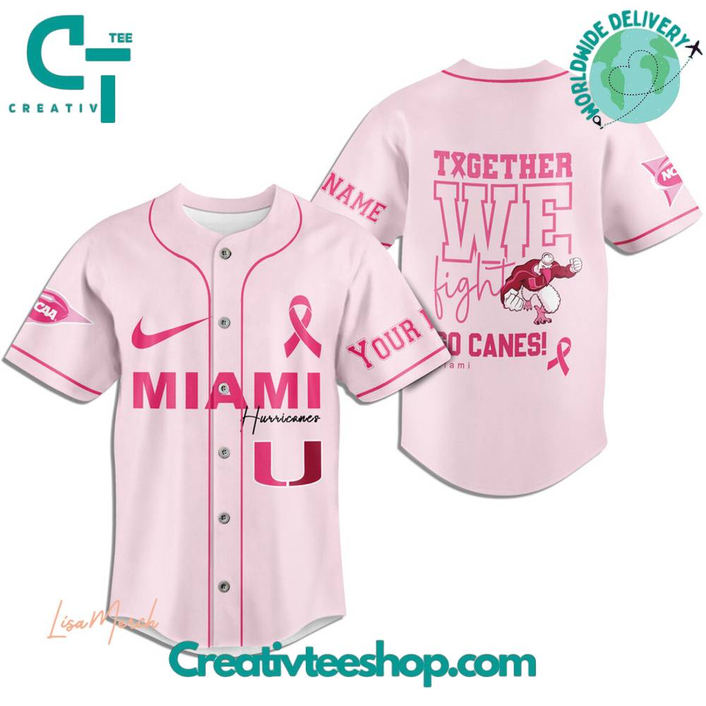 Miami Hurricanes Breast Cancer Together We Fight Baseball Jersey - Image 3