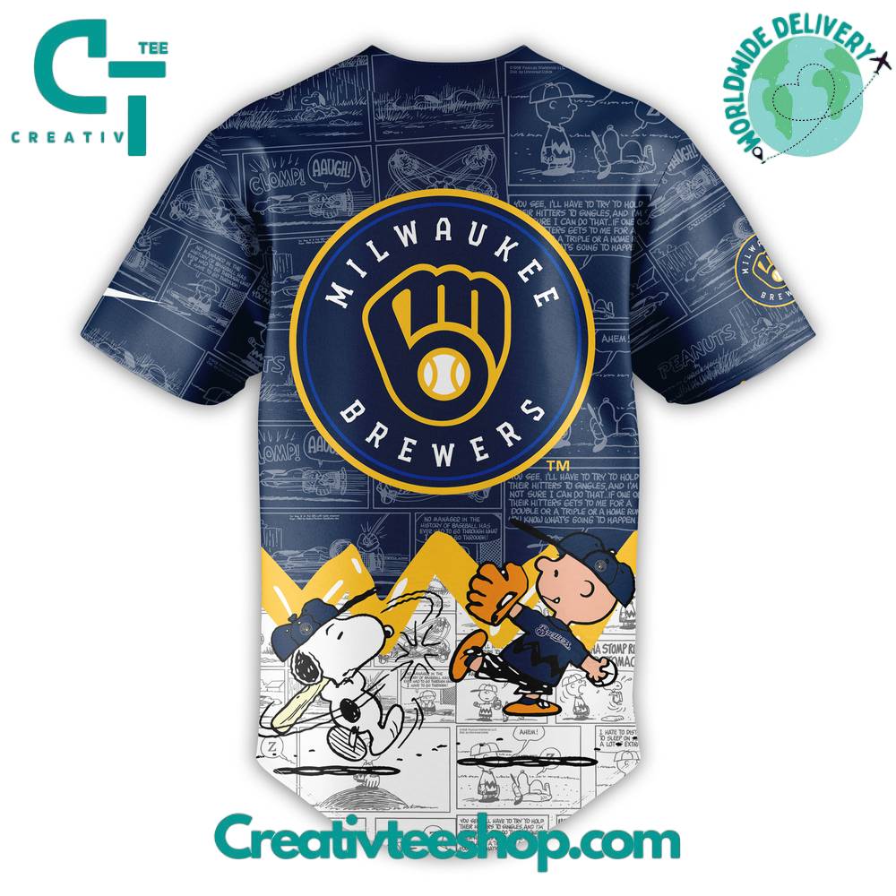 Milwaukee Brewers 75Th Anniversary Of Peanuts Baseball Jersey - Image 3