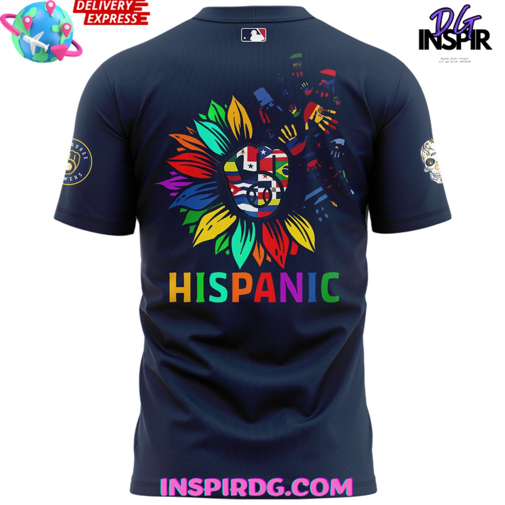 Milwaukee Brewers Hispanic Heritage Month 2024 Navy T-Shirt - Image 3