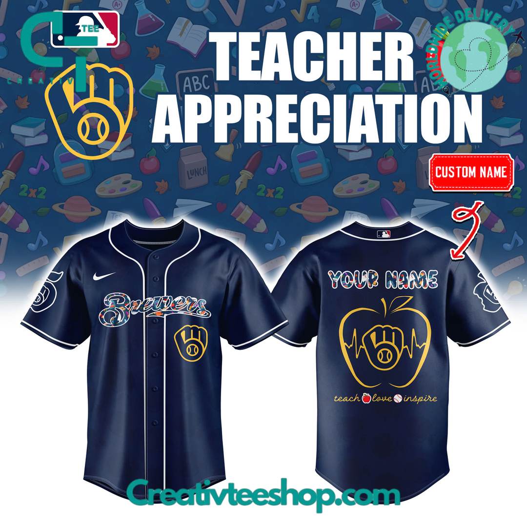 Milwaukee Brewers X Teacher Appreciation Personalized Baseball Jersey - Image 2