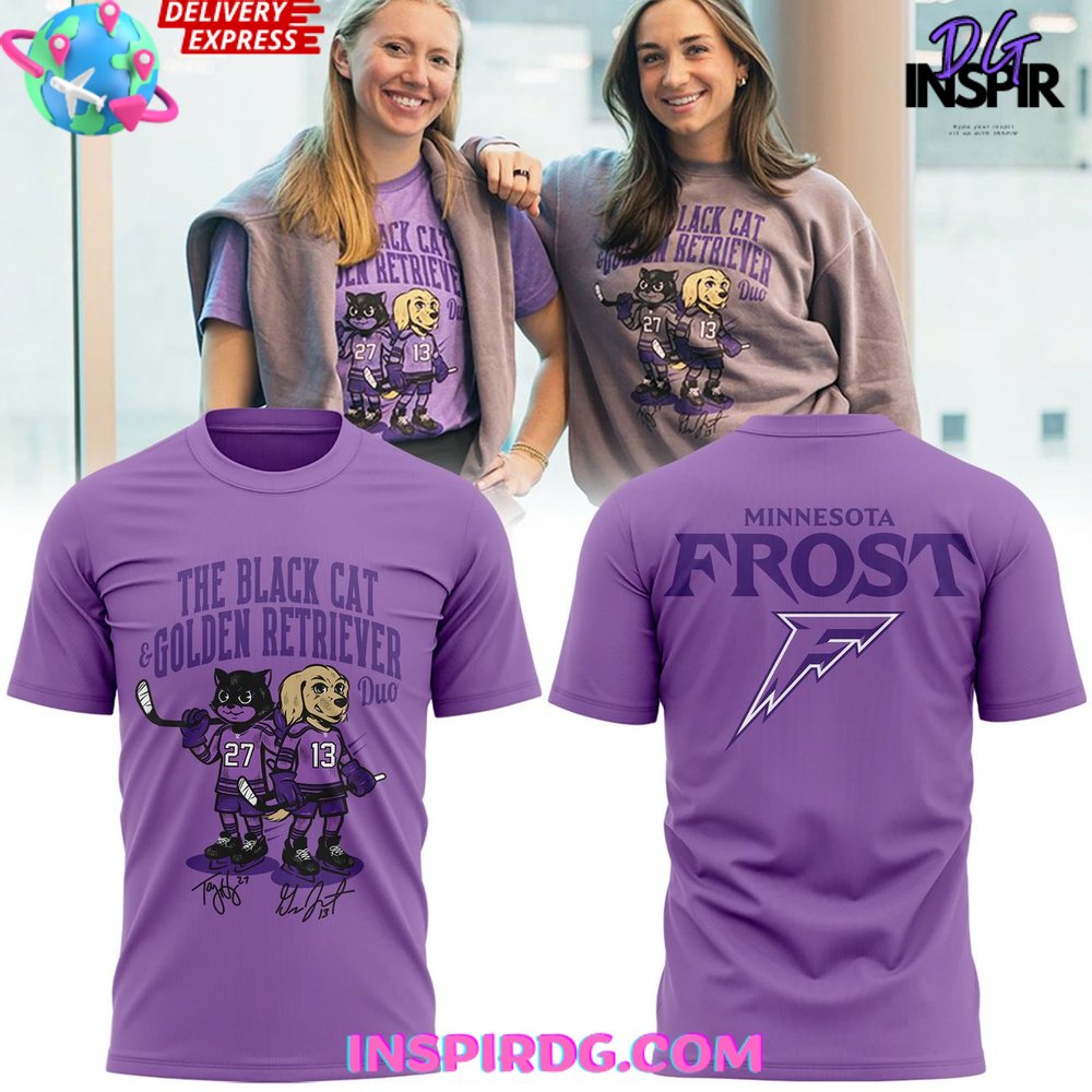 Minnesota Frost Black Cat And Golden Retriever Duo T-Shirt