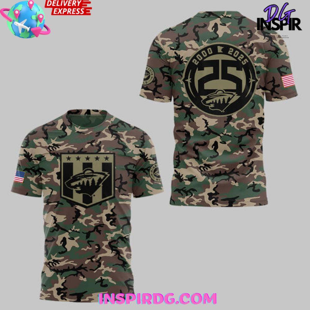 Minnesota Wild Military Appreciation Night 2025 Camo T-Shirt - Image 2