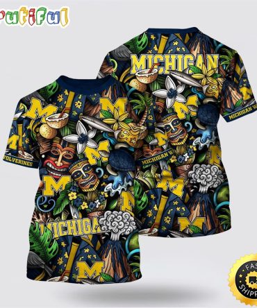 Ncaa Michigan Wolverines Hawaiian Flower All Over Print 3D T Shirt Show Your Support For Your Team