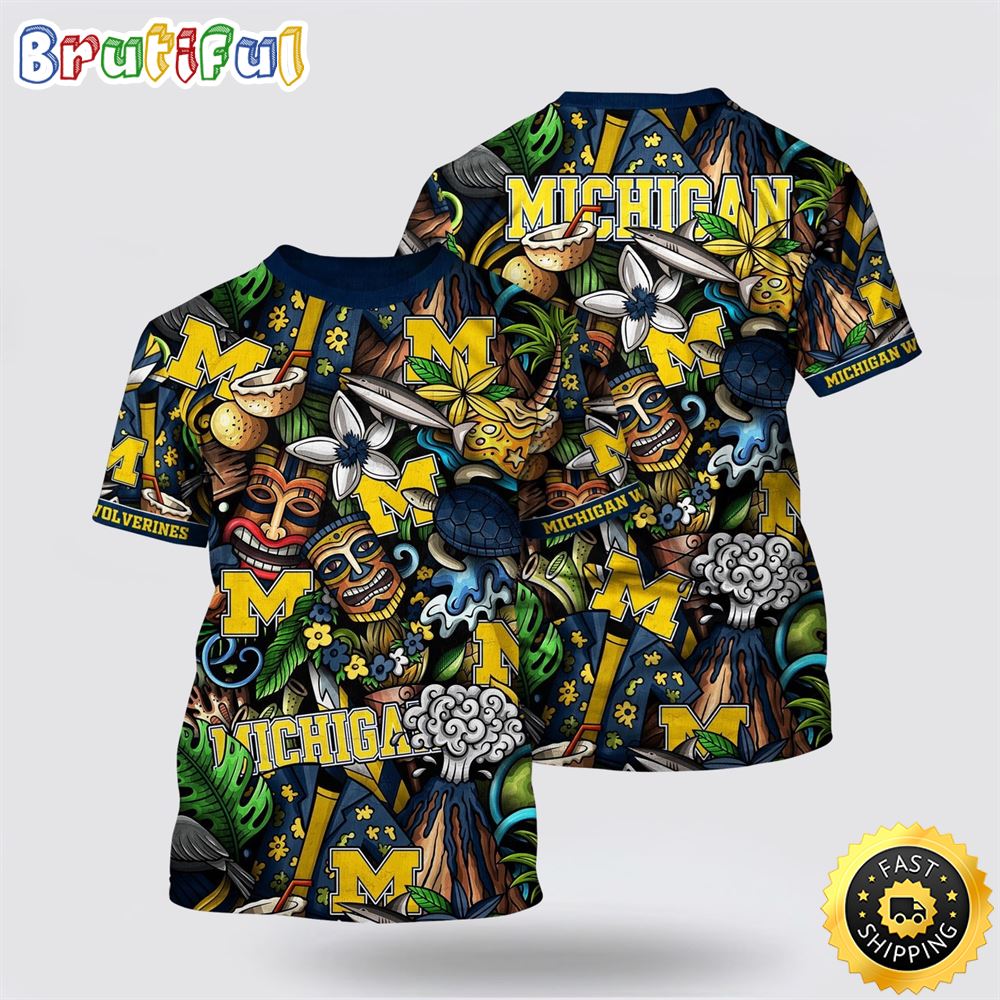 Ncaa Michigan Wolverines Hawaiian Flower All Over Print 3D T Shirt Show Your Support For Your Team