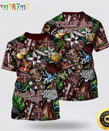 Ncaa Texas A&Ampm Aggies Hawaiian Flower All Over Print 3D T Shirt Show Your Support For Your Team