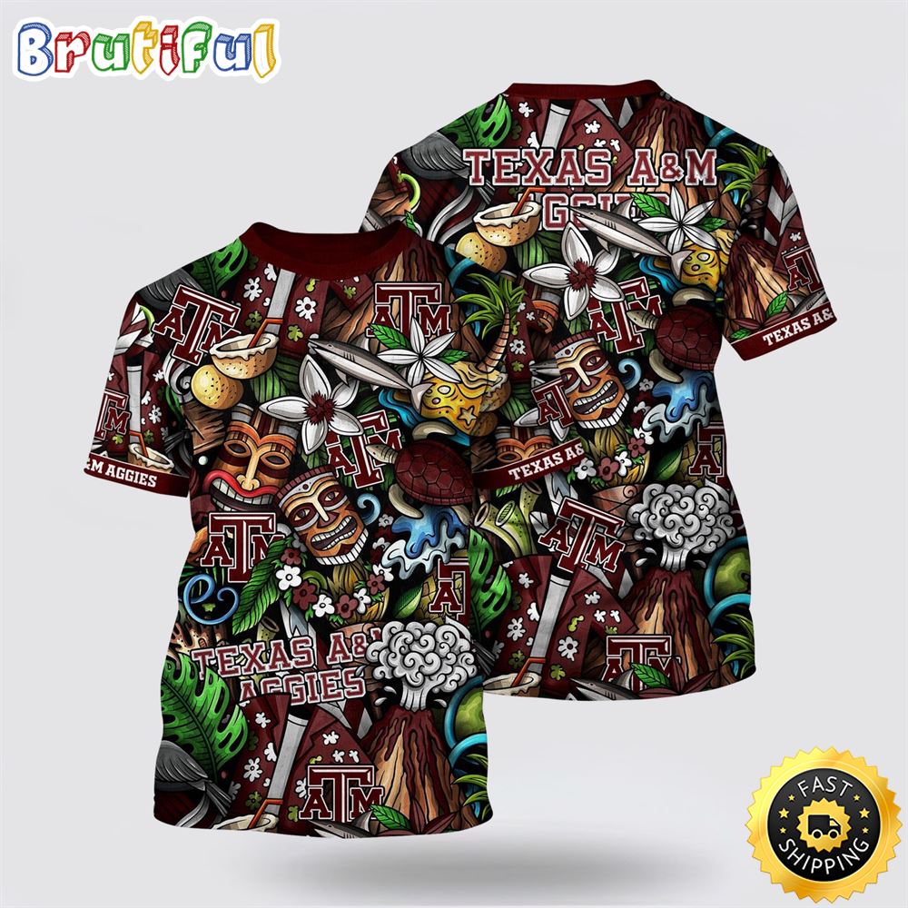 Ncaa Texas A&Ampm Aggies Hawaiian Flower All Over Print 3D T Shirt Show Your Support For Your Team