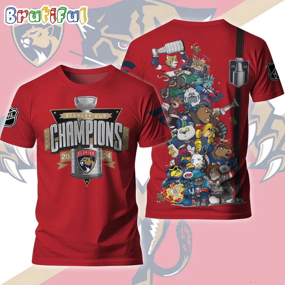 Nhl Florida Panthers Stanley Cup 2024 Champions Cartoon Design T Shirt