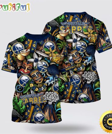 Nhl Buffalo Sabres All Over Print T Shirt Tropical Tiki Pattern Summer T Shirt